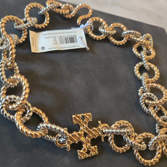 Tory Burch Gold and Silver Textured Rope Necklace - Picture 11 of 14